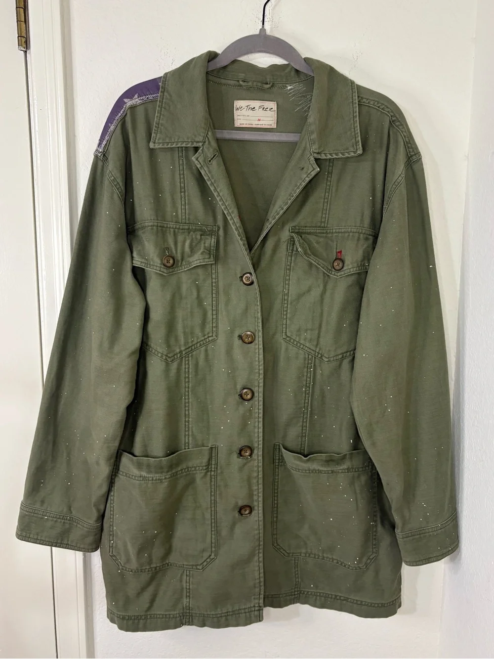 Free People We The Free Patriotic Spruce USA Patchwork Military Jacket oversized - Picture 2 of 16